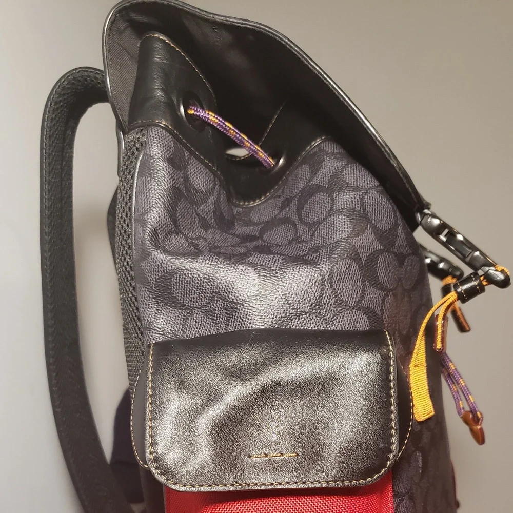 Coach Rivington Signature/Leather Drawstring Backpack - Picture 12 of 14